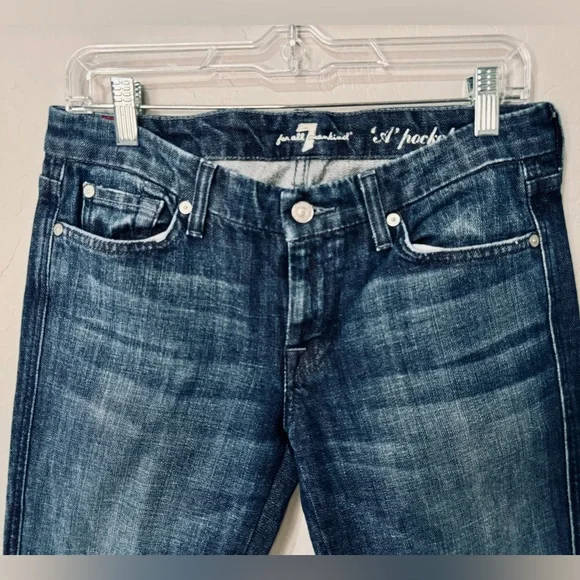 7 For All Mankind Jeans "A" Pocket Bootcut Dark Wash Denim Pink Stitch SZ 28 NEW - Picture 5 of 16